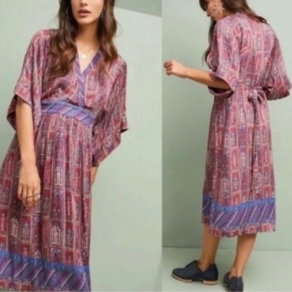 Anthropologie Dress Size Medium Tiny Omina Kimono Boho Bohemian Patchwork - Picture 1 of 7